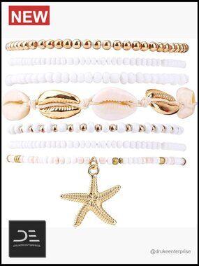 7pcs Beach Bracelet Set Shell Starfish Beaded Surfer Bracelets Boho Seaside